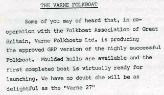 Varne Folkboat Announcement